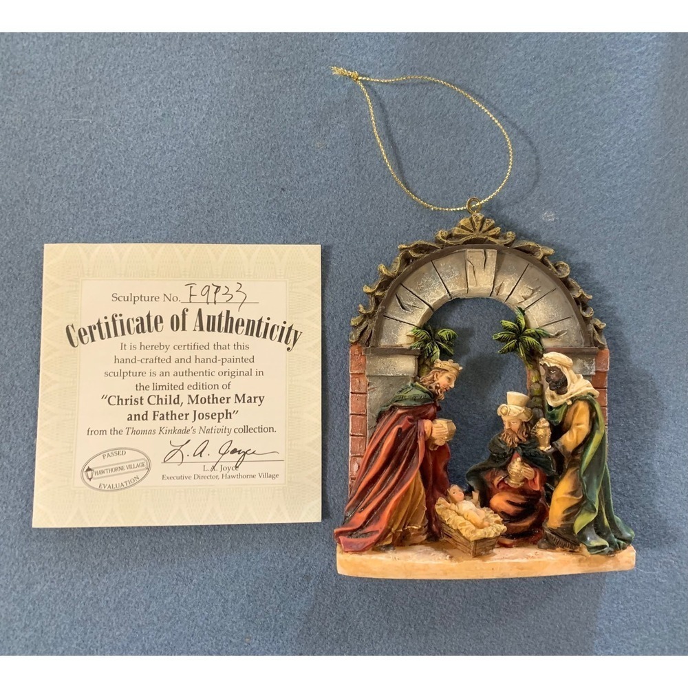 Thomas Kinkade Hawthorne Village Nativity Ornament Mary Joseph Jesus Vintage